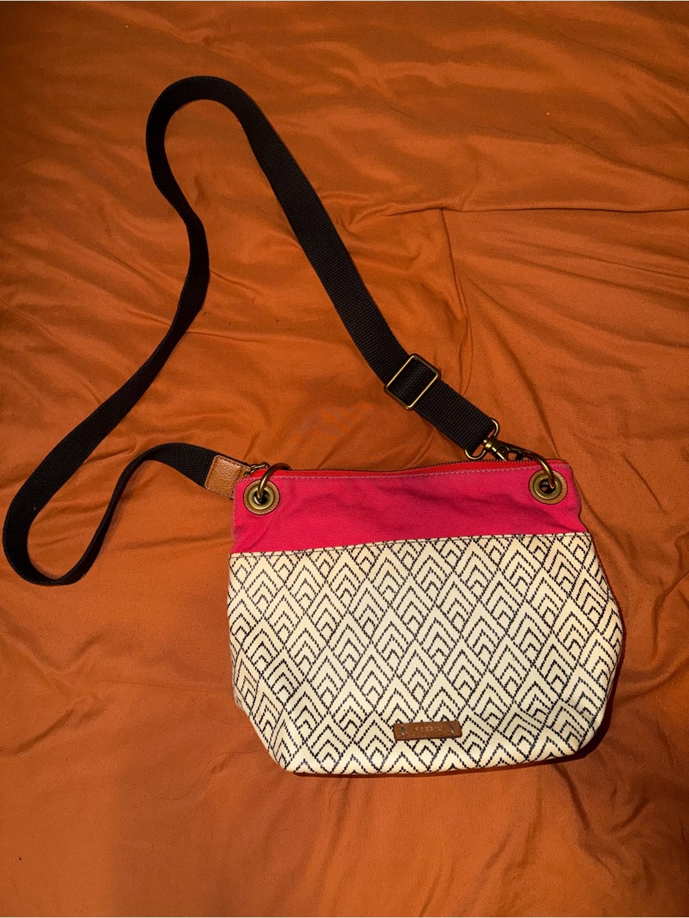 Fossil Pink & Cream Patterned Crossbody Bag